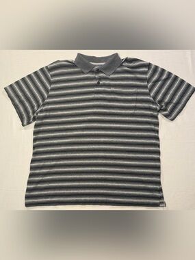 Puritan Men’s XL Striped Polo Shirt Gray Black Short Sleeve Cotton Blend